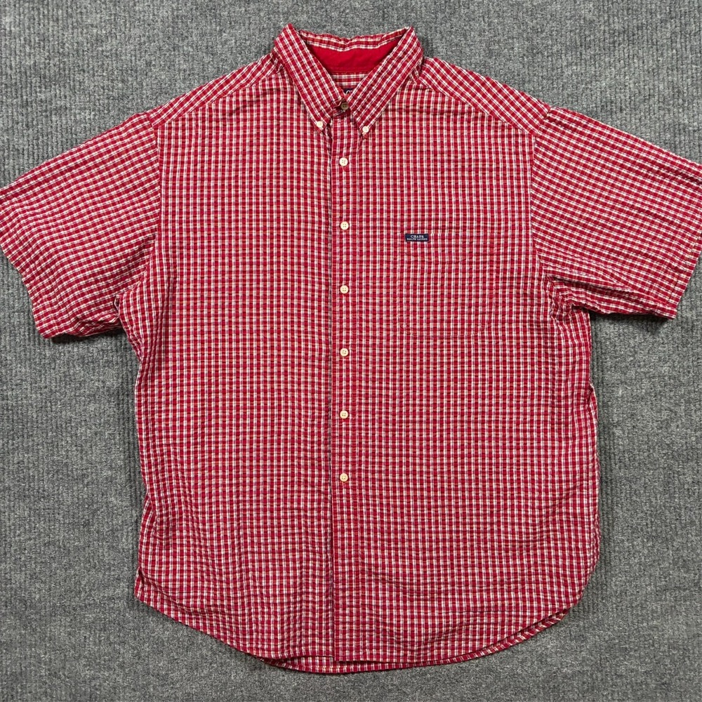 Vintage Chaps Ralph Lauren XXL Red Plaid Button Shirt Mens Short Sleeve